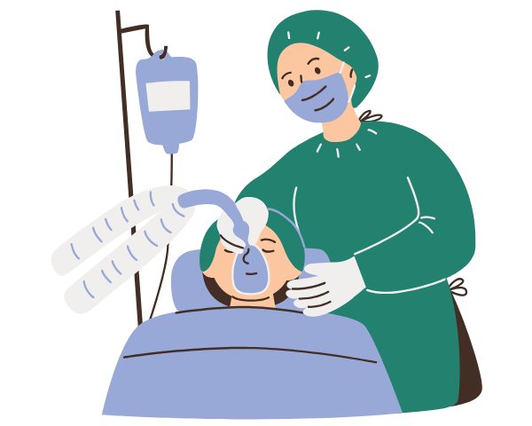 Ilustración de un médico aplicando anestesia general a un paciente