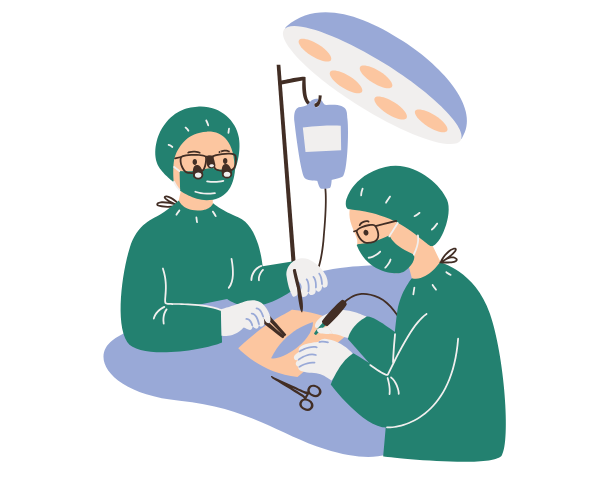 Ilustración de dos médicos interviniendo a un paciente