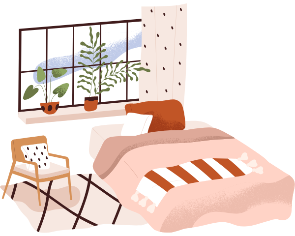Ilustración de habitación en tonos ocres